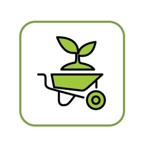 Green wheelbarrow icon with plant